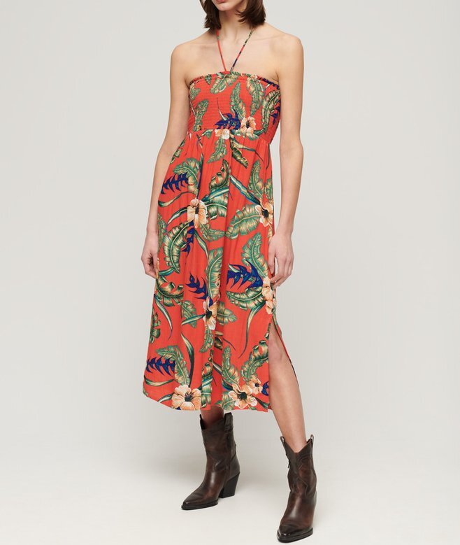 Gesmoktes Midi-Strandkleid Gesmoktes Midi-Strandkleid