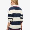 Gestreifter Oversize-Pullover mit Zopfmuster und V-Ausschnitt