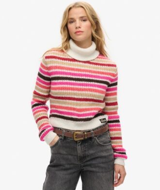 Gestreifter, verkürzter Rollkragenpullover Gestreifter, verkürzter Rollkragenpullover