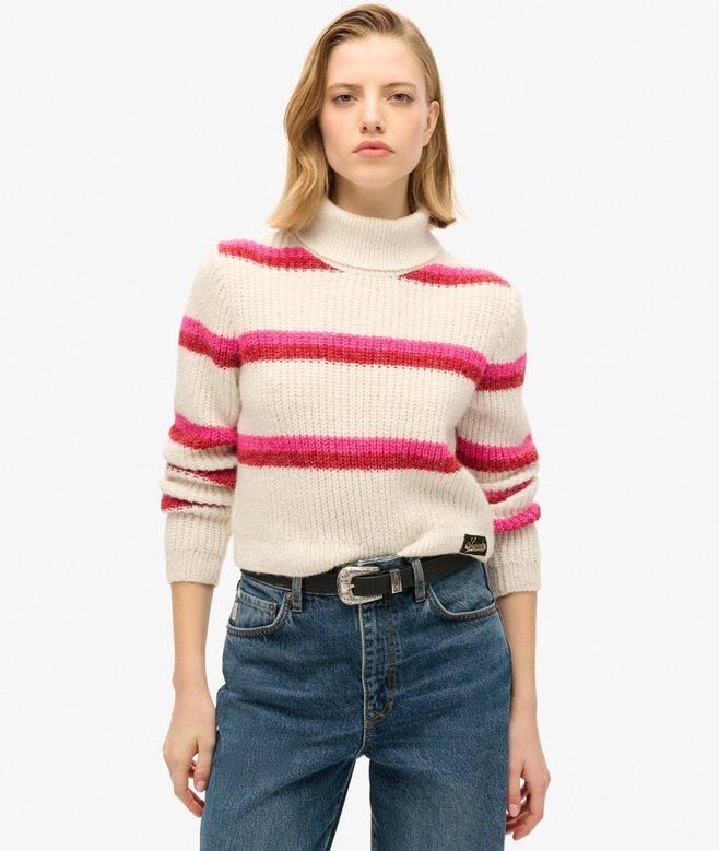 Gestreifter, verkürzter Rollkragenpullover Gestreifter, verkürzter Rollkragenpullover