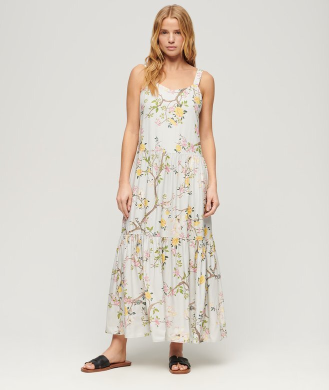 Gewebtes Maxikleid mit Stufen Gewebtes Maxikleid mit Stufen
