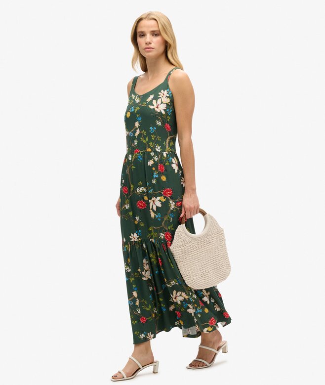 Gewebtes Maxikleid mit Stufen Gewebtes Maxikleid mit Stufen