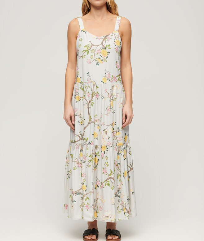 Gewebtes Maxikleid mit Stufen Gewebtes Maxikleid mit Stufen
