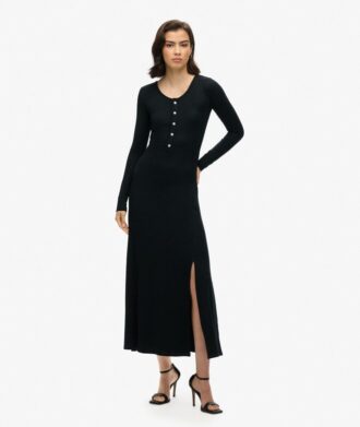 Halbknopf-Midi-Kleid