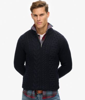 Jacob Pullover mit Zopfmuster und halbem Reißverschluss