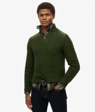 Jacob Pullover mit Zopfmuster und halbem Reißverschluss