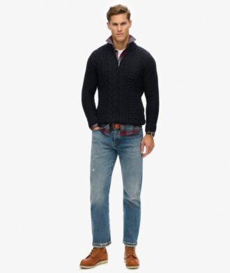 Jacob Pullover mit Zopfmuster und halbem Reißverschluss