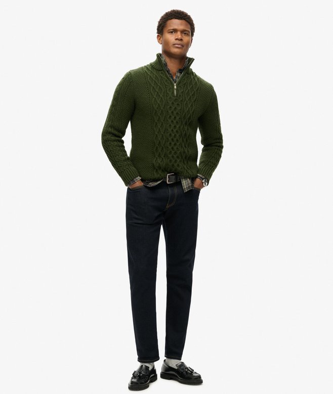 Jacob Pullover mit Zopfmuster und halbem Reißverschluss Jacob Pullover mit Zopfmuster und halbem Reißverschluss