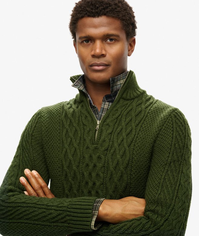 Jacob Pullover mit Zopfmuster und halbem Reißverschluss Jacob Pullover mit Zopfmuster und halbem Reißverschluss