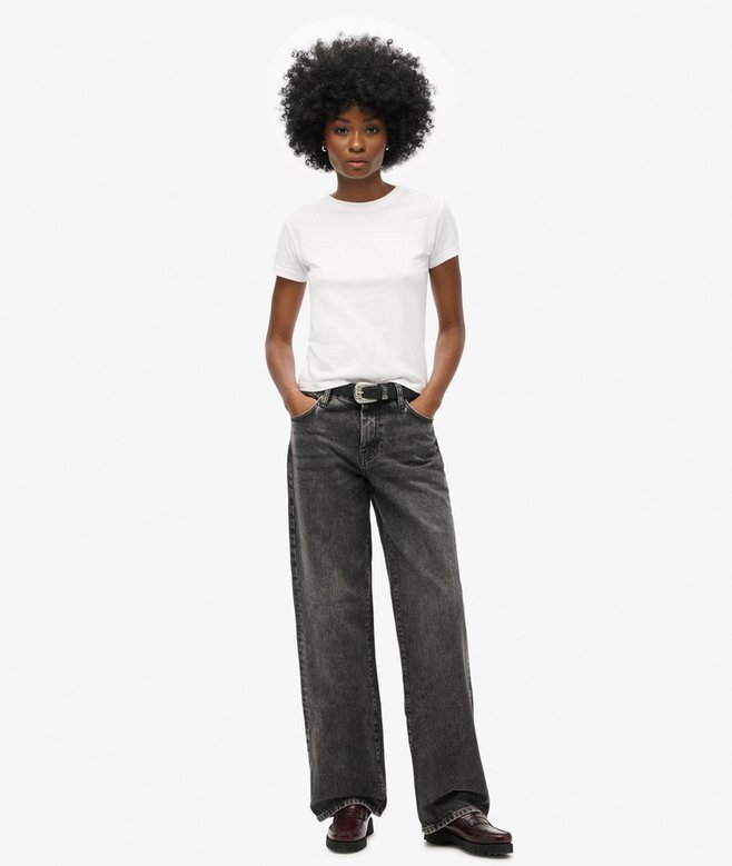 Jeans mit mittlerer Leibhöhe und weitem Bein Jeans mit mittlerer Leibhöhe und weitem Bein
