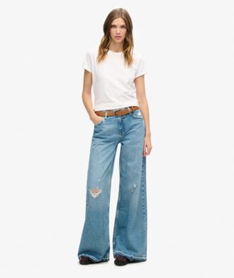 Jeans mit weitem Bein und unversäubertem Saum