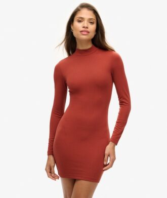 Jersey-Mini-Kleid mit hohem Kragen und langen Ärmeln