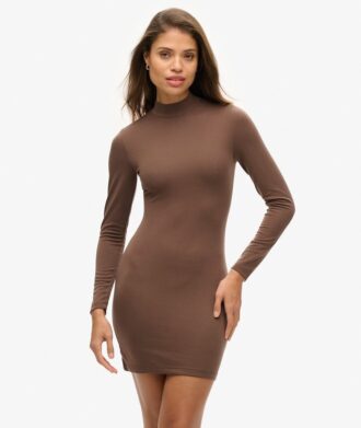 Jersey-Mini-Kleid mit hohem Kragen und langen Ärmeln Jersey-Mini-Kleid mit hohem Kragen und langen Ärmeln