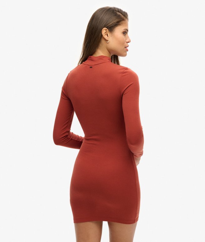 Jersey-Mini-Kleid mit hohem Kragen und langen Ärmeln Jersey-Mini-Kleid mit hohem Kragen und langen Ärmeln