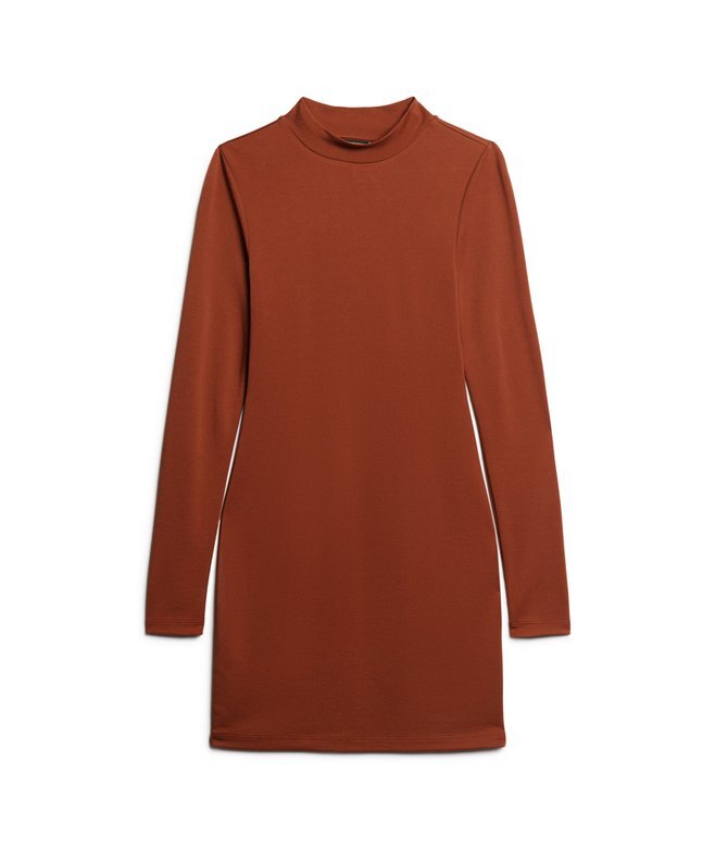 Jersey-Mini-Kleid mit hohem Kragen und langen Ärmeln Jersey-Mini-Kleid mit hohem Kragen und langen Ärmeln