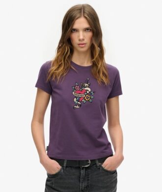 Kleines, figurbetontes Tattoo-Strass-T-Shirt