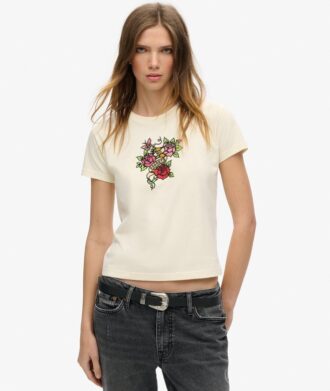 Kleines, figurbetontes Tattoo-Strass-T-Shirt