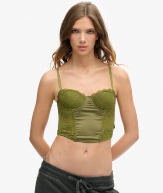 Korsett-Oberteil aus Satin und Mesh-Spitze