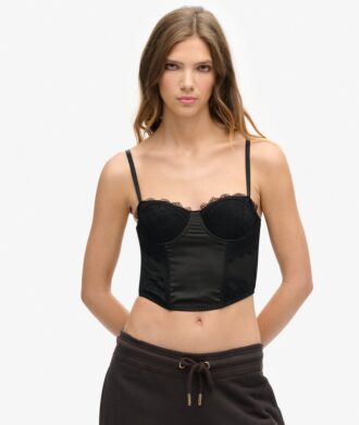 Korsett-Oberteil aus Satin und Mesh-Spitze Korsett-Oberteil aus Satin und Mesh-Spitze