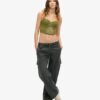 Korsett-Oberteil aus Satin und Mesh-Spitze
