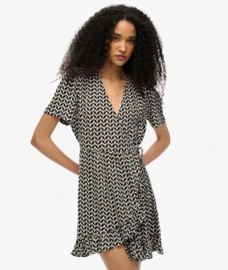 Kurzärmeliges Mini-Wickelkleid mit Print