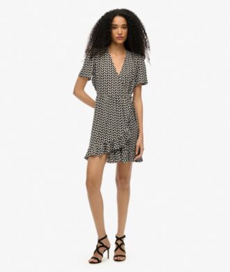 Kurzärmeliges Mini-Wickelkleid mit Print
