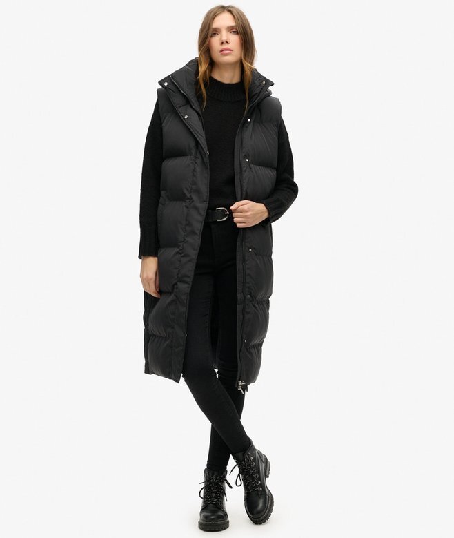 Lange Hooded Puffer-Weste Lange Hooded Puffer-Weste
