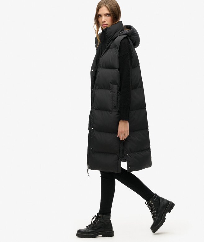Lange Hooded Puffer-Weste Lange Hooded Puffer-Weste