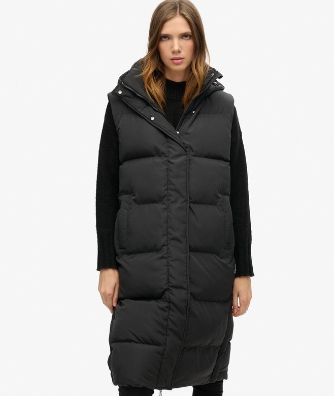 Lange Hooded Puffer-Weste Lange Hooded Puffer-Weste