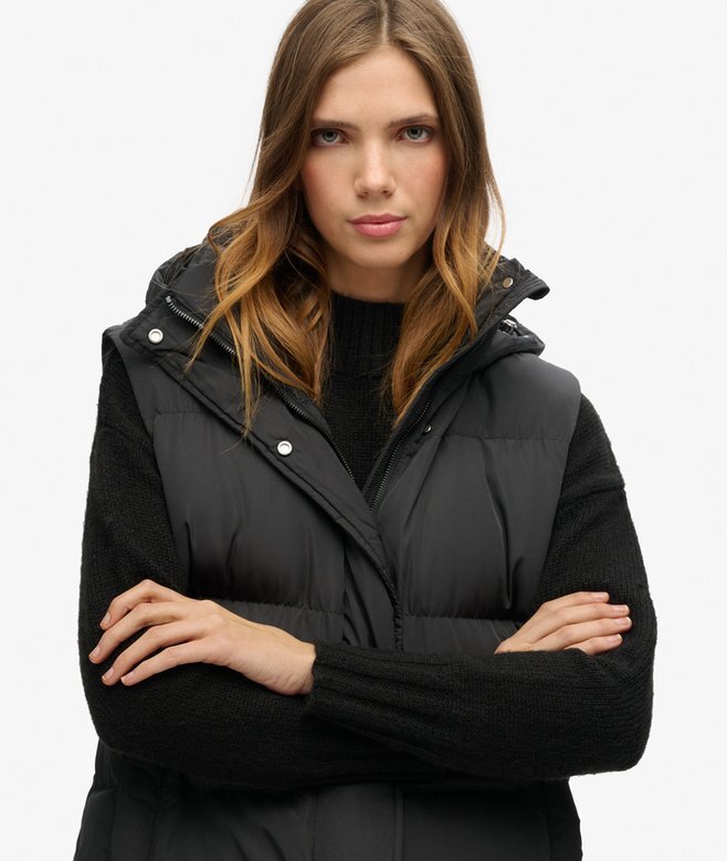 Lange Hooded Puffer-Weste Lange Hooded Puffer-Weste
