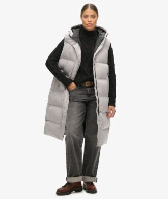 Lange, wattierte Hooded-Weste Lange, wattierte Hooded-Weste