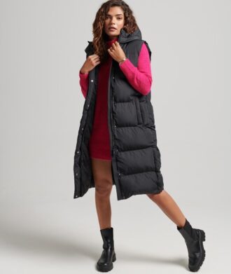 Lange, wattierte Hooded-Weste