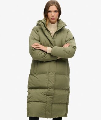 Langer Puffer-Mantel mit Kapuze