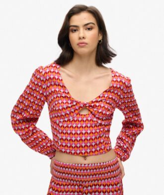 Langärmliges, gewebtes Crop-Top