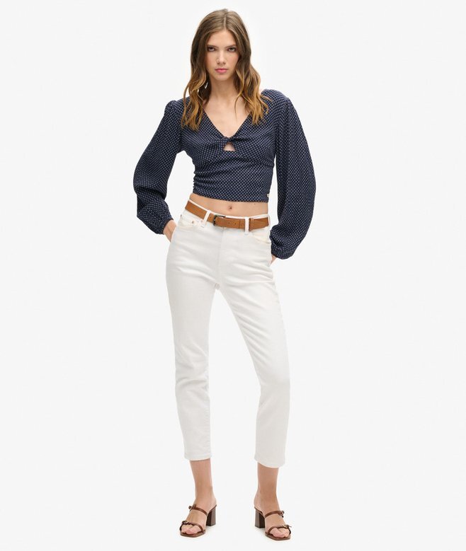 Langärmliges, gewebtes Crop-Top Langärmliges, gewebtes Crop-Top