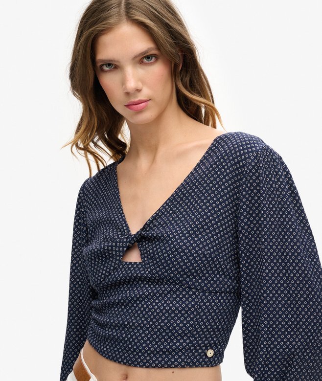 Langärmliges, gewebtes Crop-Top Langärmliges, gewebtes Crop-Top