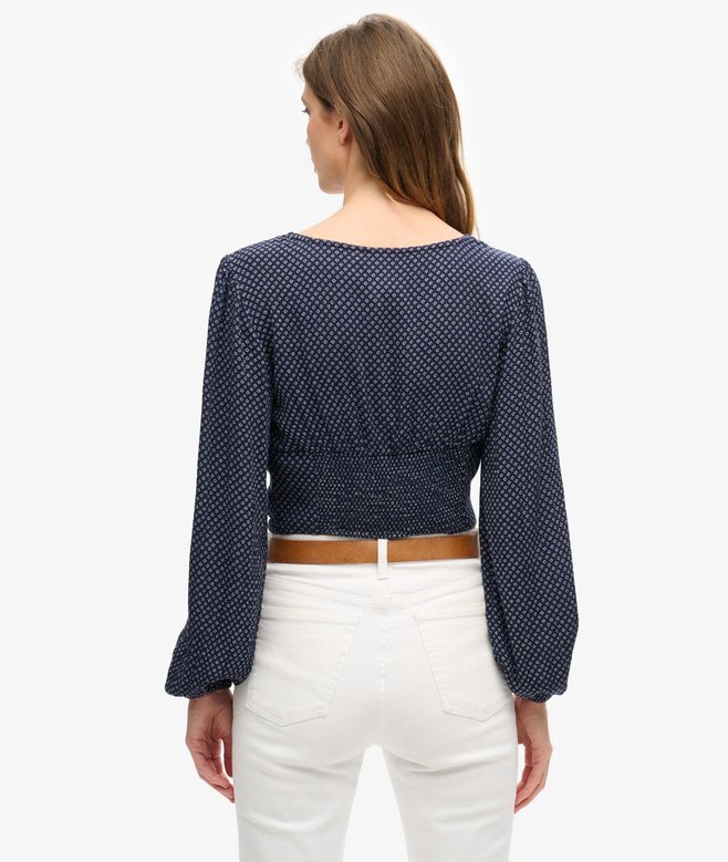 Langärmliges, gewebtes Crop-Top Langärmliges, gewebtes Crop-Top