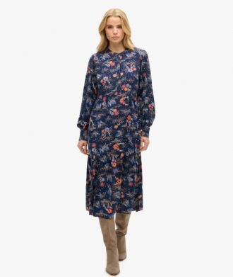 Langärmliges Midi-Kleid mit Stufenrock
