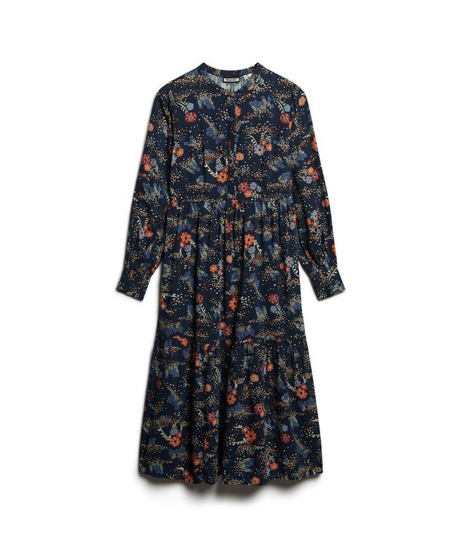 Langärmliges Midi-Kleid mit Stufenrock Langärmliges Midi-Kleid mit Stufenrock