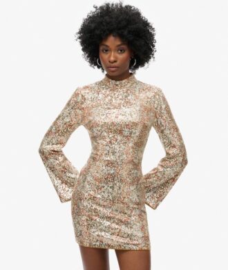 Langärmliges Minikleid mit Paillettenprint