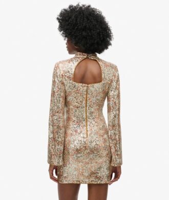 Langärmliges Minikleid mit Paillettenprint