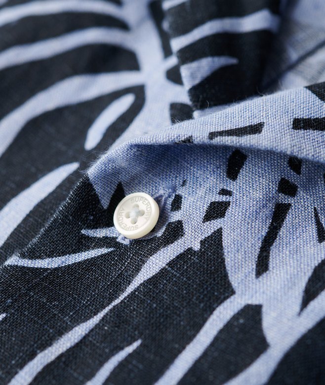 Leinenhemd mit offenem Kragen und Print Leinenhemd mit offenem Kragen und Print
