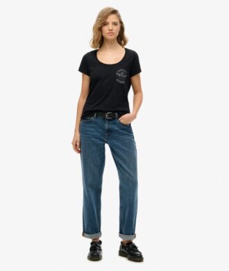 Lo-Fi Biker T-Shirt mit Rundhalsausschnitt