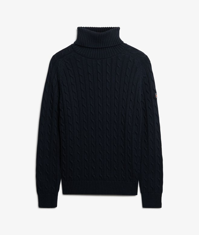 Locker sitzender Rollkragenpullover mit Zopfmuster Locker sitzender Rollkragenpullover mit Zopfmuster