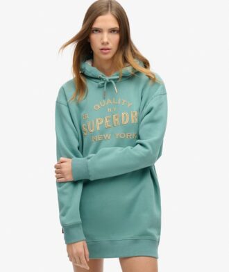 Luxe Metallic Logo Hooded Kleid