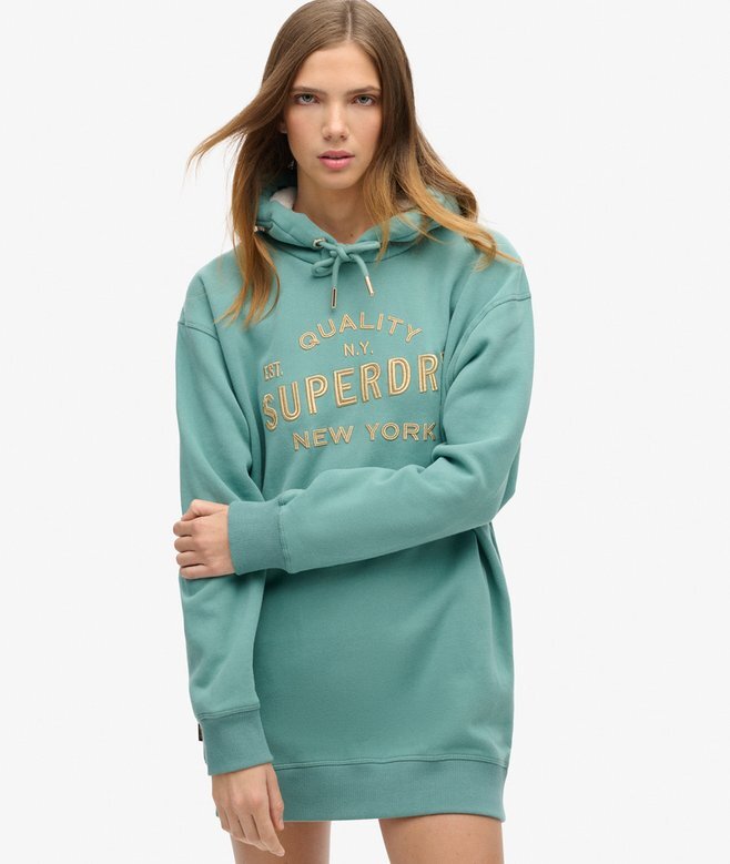 Luxe Metallic Logo Hooded Kleid Luxe Metallic Logo Hooded Kleid