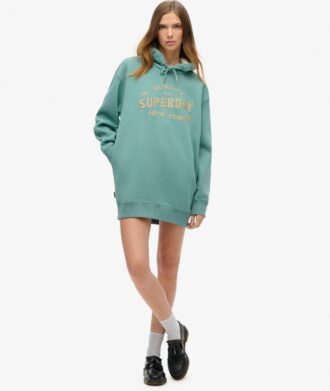 Luxe Metallic Logo Hooded Kleid