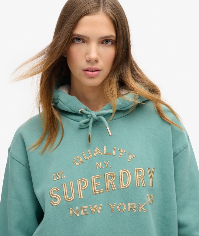 Luxe Metallic Logo Hooded Kleid Luxe Metallic Logo Hooded Kleid