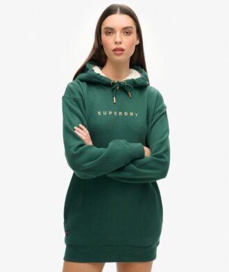 Luxe Metallic Logo Kapuzenpullover-Kleid