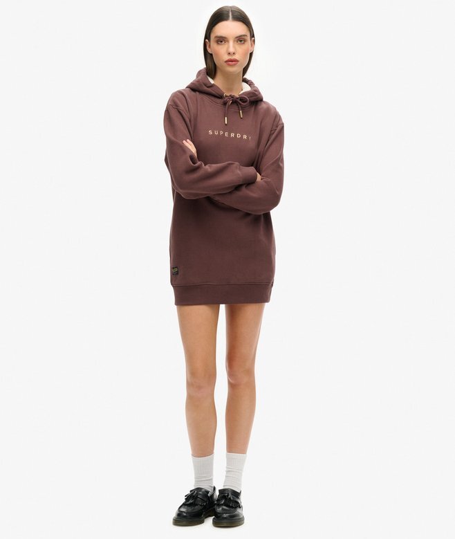 Luxe Metallic Logo Kapuzenpullover-Kleid Luxe Metallic Logo Kapuzenpullover-Kleid